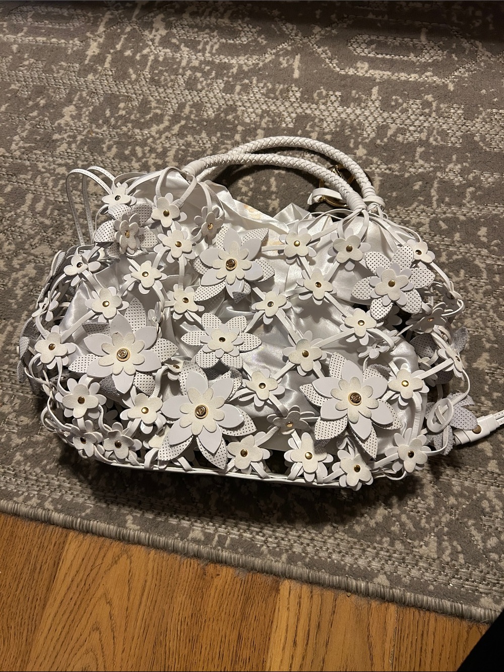 Francesco Biasis White Floral Appliqué Women's Tote Bag